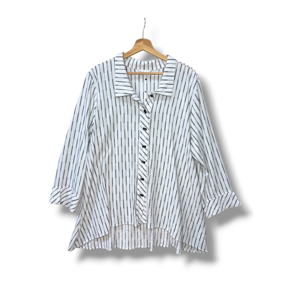 Habitat Clothes to Live In Womens XL Striped Button Down Shirt Tunic Lagenlook